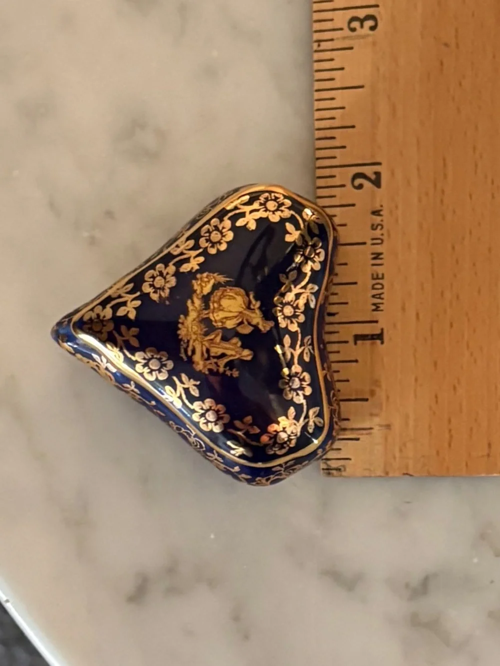 Vintage Limoges France Courting Couple Heart Shaped Cobalt Blue Trinket Box